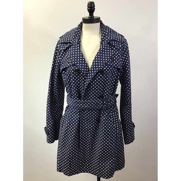 GAP Jackets & Blazers - Gap Adorable Woman’s Size MD Trench Coat Navy With Polka Dots